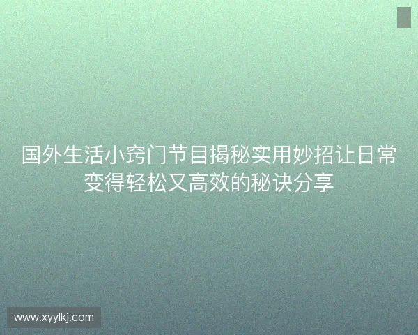 国外生活小窍门节目揭秘实用妙招让日常变得轻松又高效的秘诀分享